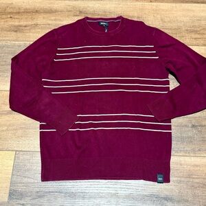 DKNY Men's Maroon Sweater with White Stripes